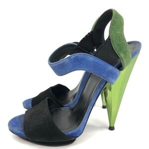 Gucci green blue suede prism heels authentic 36.5